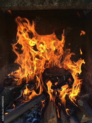 Background of logs in fire at barbecue