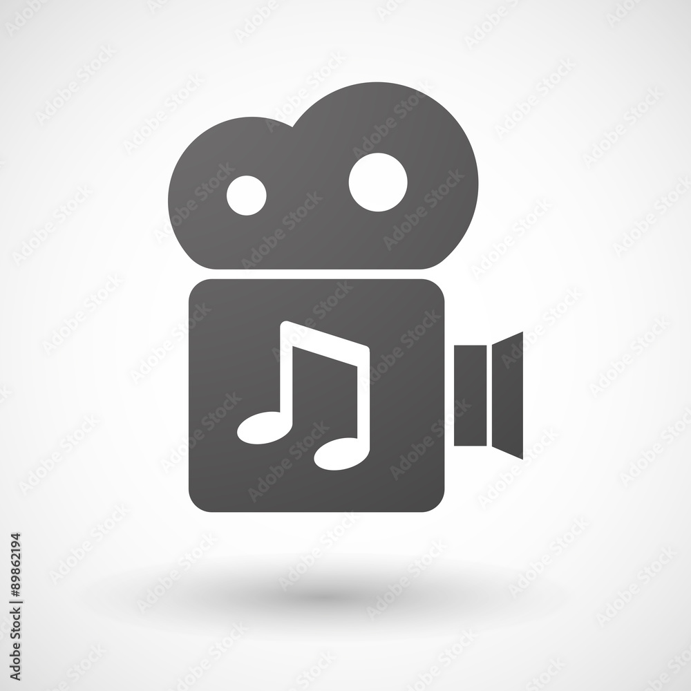 Cinema camera icon with a note music Cinema camera icon with a note music