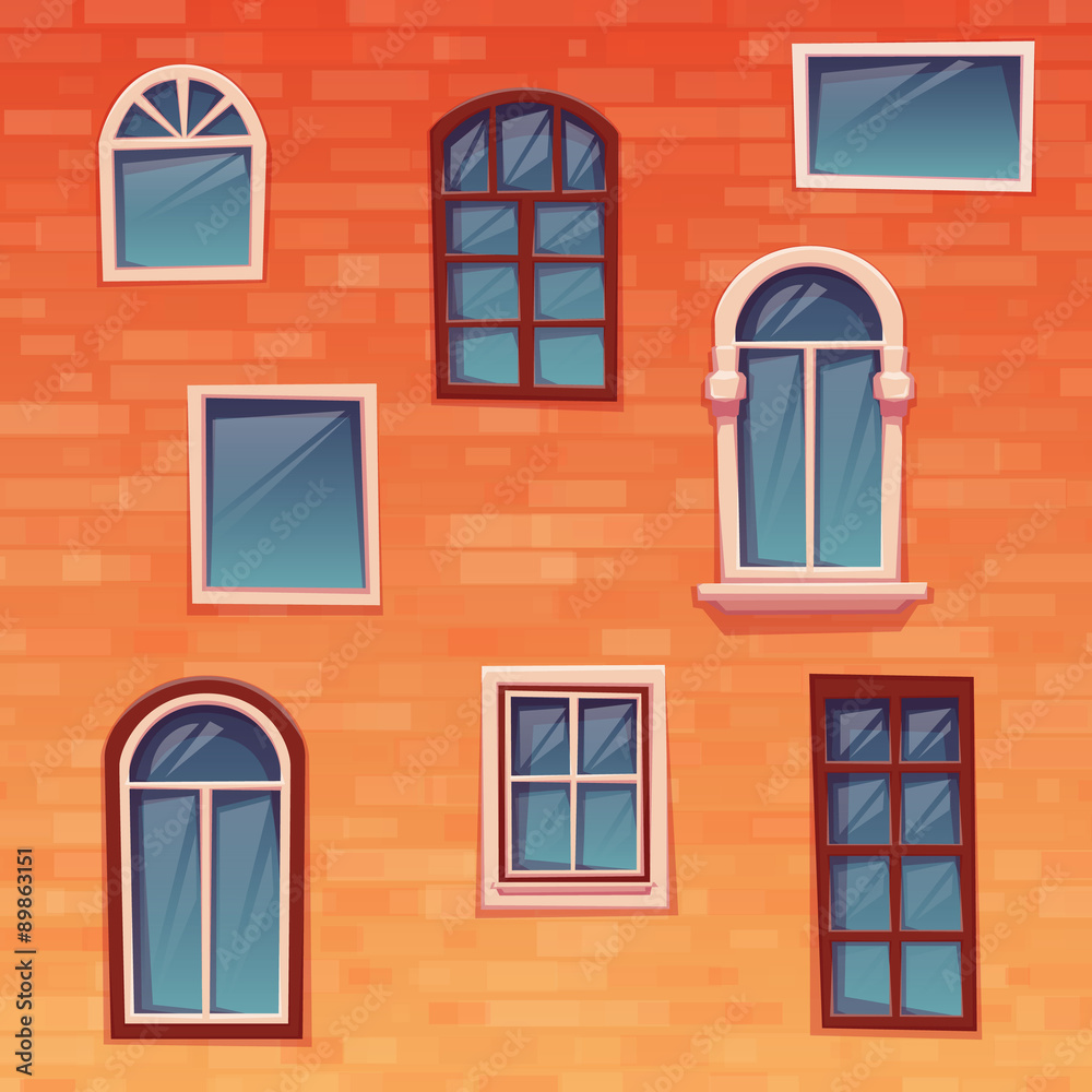 Background of wall with windows. Vector illustration