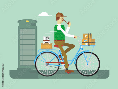 Retro postman on a bicycle