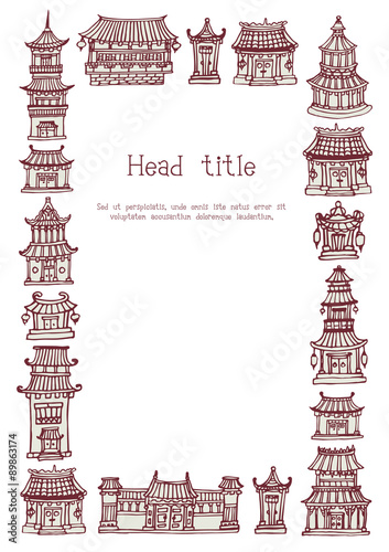 Template with asian temples and manor houses