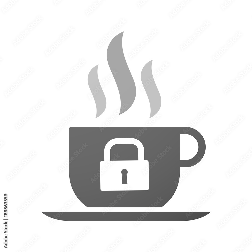 Cup of coffee icon with a lock pad Cup of coffee icon with a lock pad