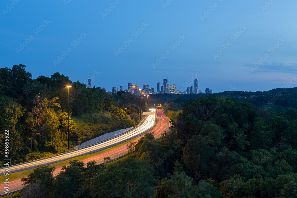 Highway Leading into the City at Night