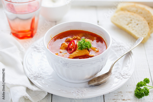 Kharcho soup with chicken and rice.