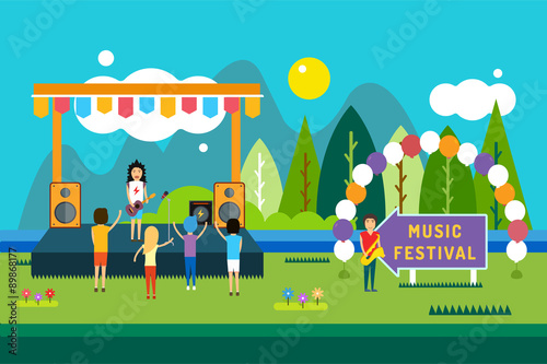 Music festival outdoor illustration. Landscape horizontal