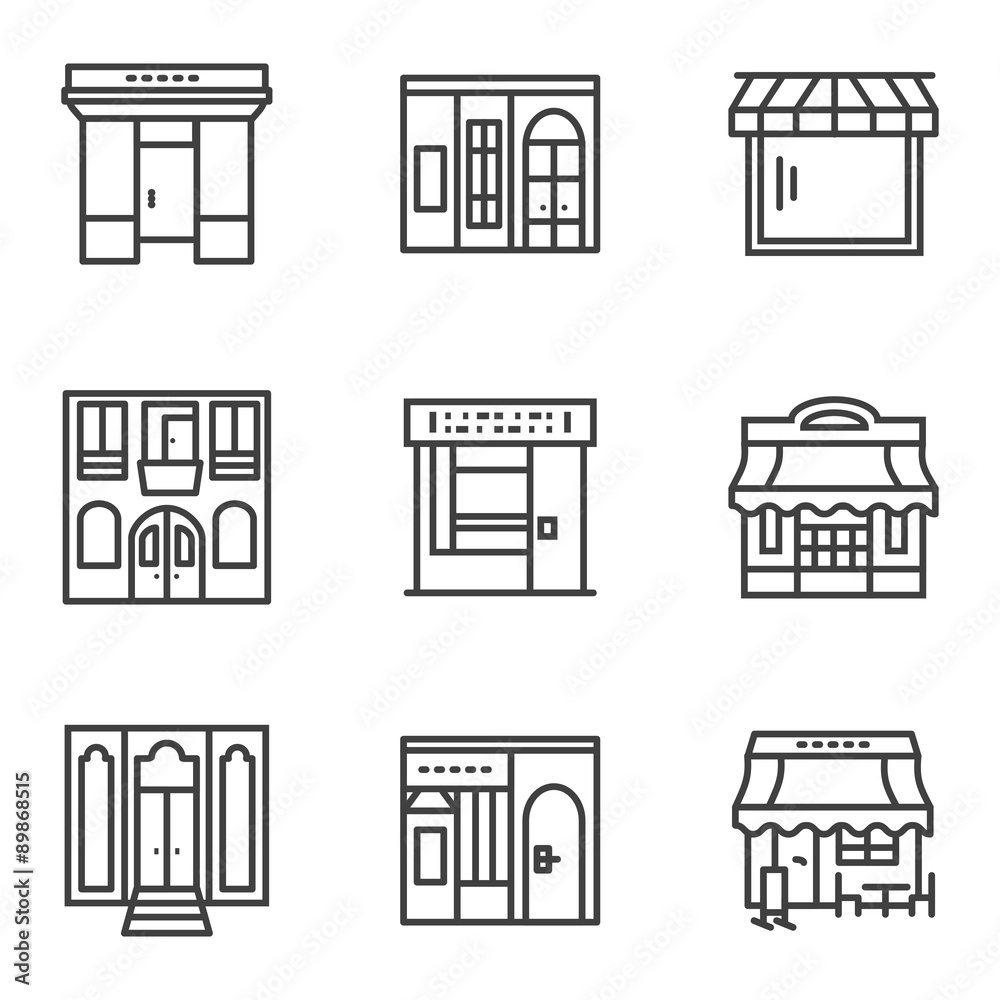 Building facade simple line icons