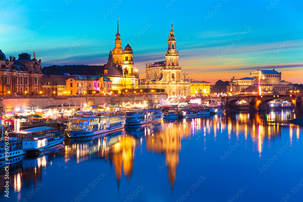 Evening scenery of the Old Town in Dresden, Germany