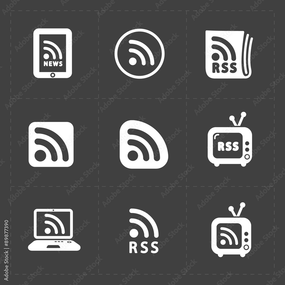 RSS sign icons. RSS feed symbols on Black Background. RSS sign icons. RSS feed symbols on Black Background.