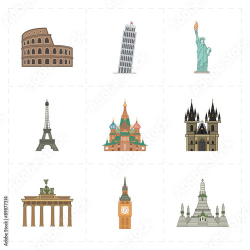 9 flat landmark icons