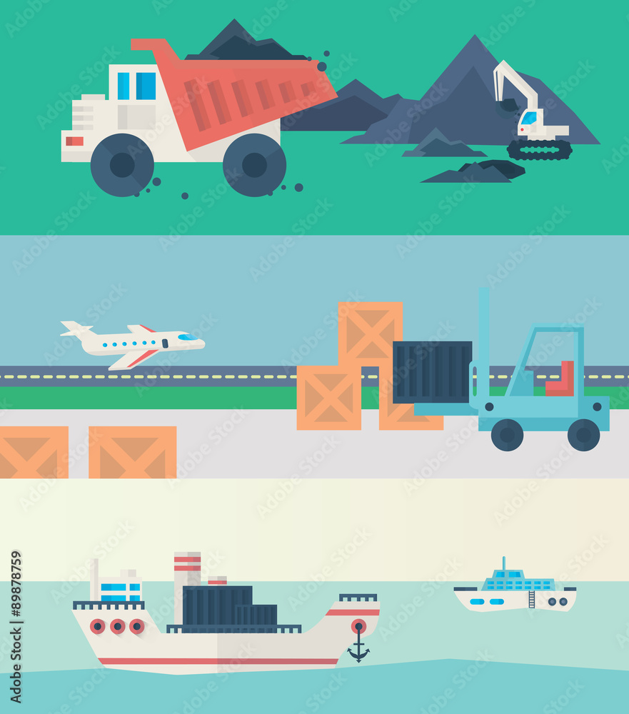 Flat vector banners set of logistic process