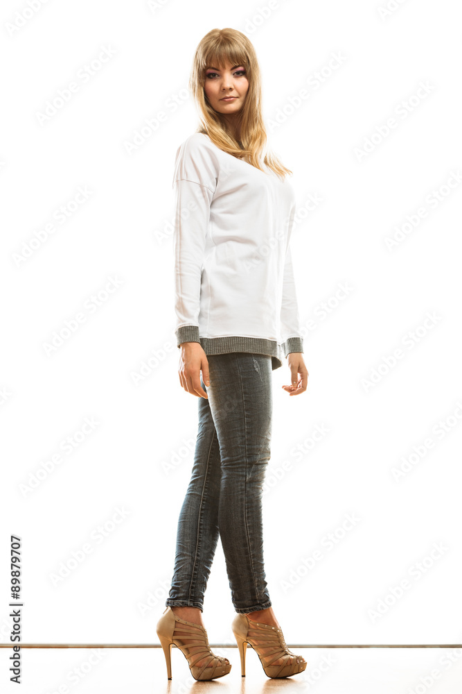 Fototapeta premium blonde fashionable woman in white shirt