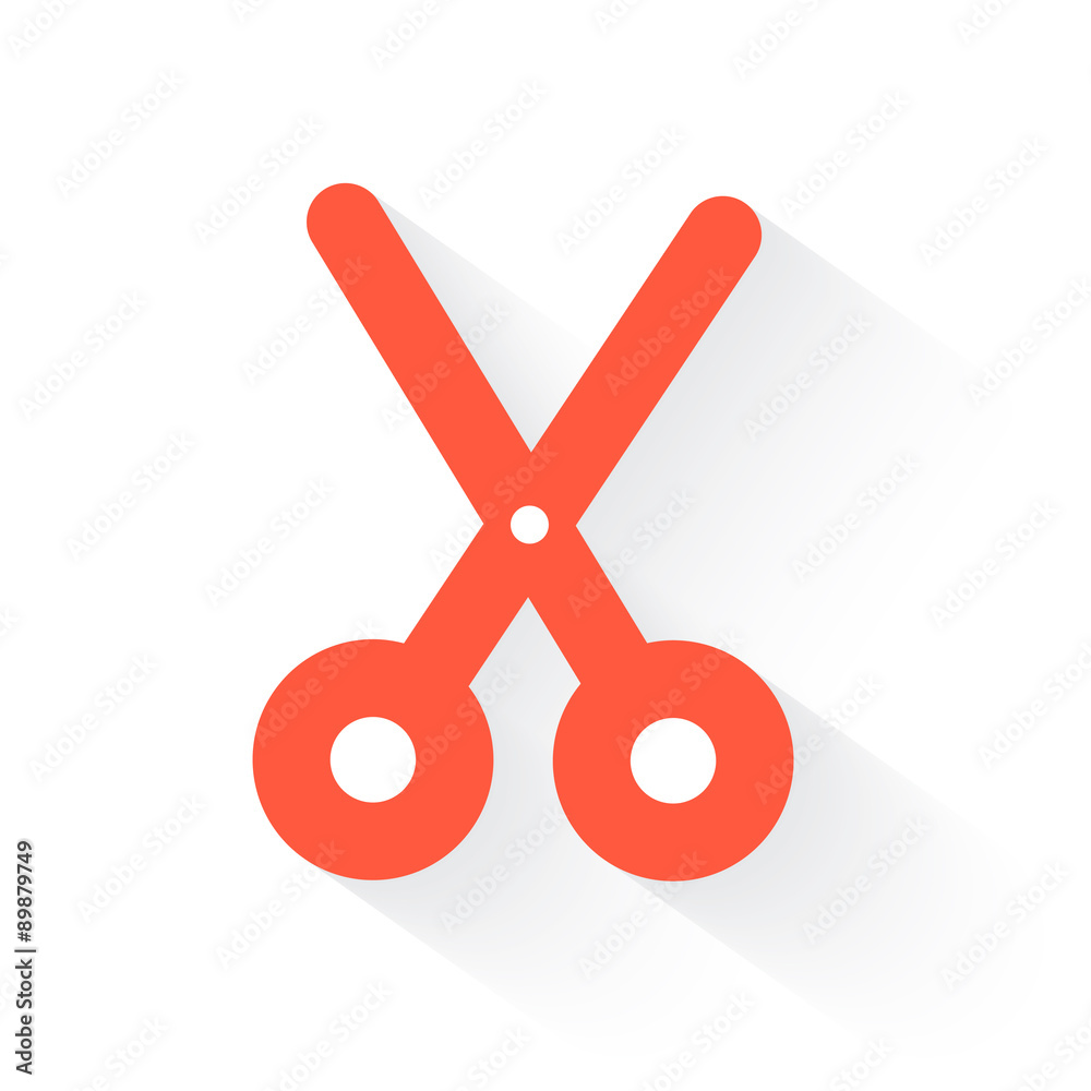 scissors in orange with drop shadow on white
