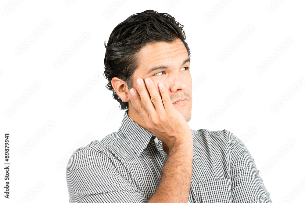 Worried Serious Thoughts Latino Man Head In Hand Worried Serious Thoughts Latino Man Head In Hand