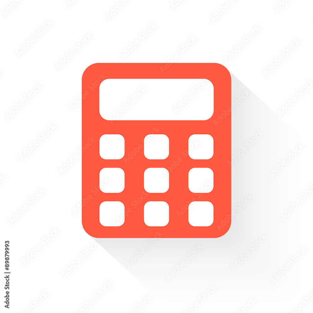 calculator in orange with drop shadow on white