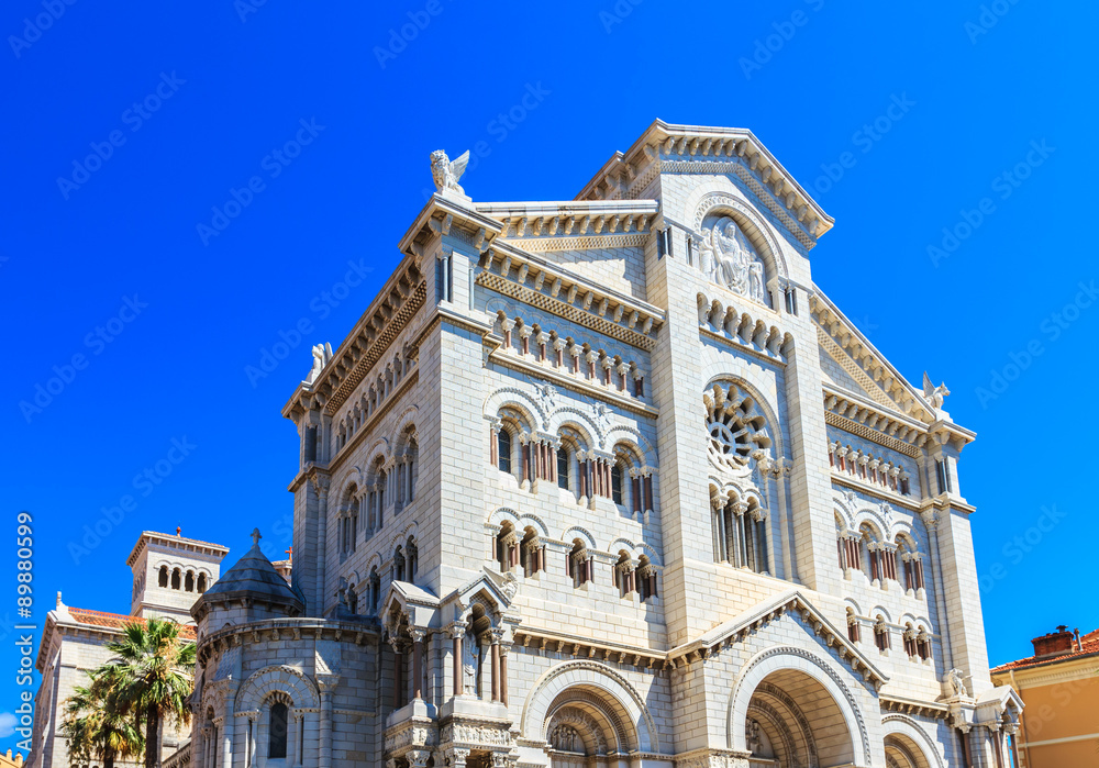 Famous landmark, facade of Saint Nicholas Cathedral, Monte Carlo, Monaco.