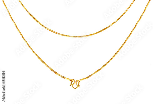 Gold chain necklace isolated on white background