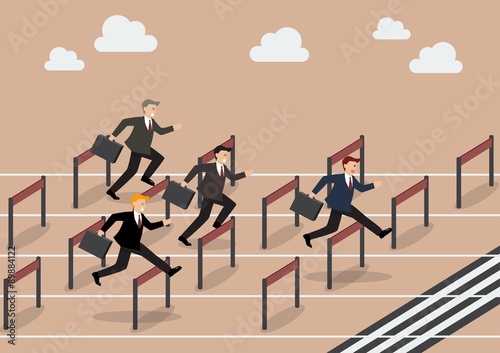 Businessman race hurdle competition
