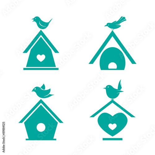 Vector group of bird houses on white background.