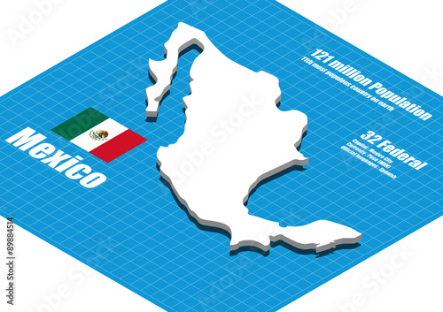 Mexico map vector three dimensional