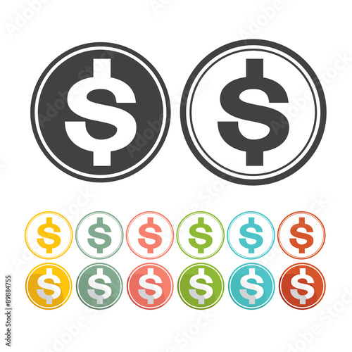Dollars sign icon USD currency symbol. Money label. Circles and