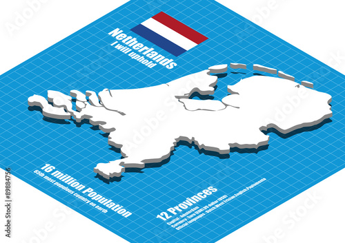 Netherlands map vector three dimensional