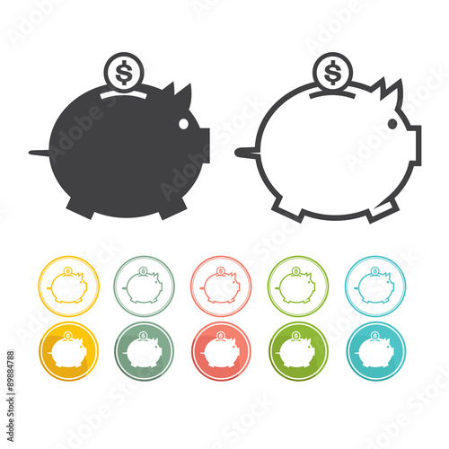 Piggy bank icon Pictograph of moneybox Vector black Yellow pink