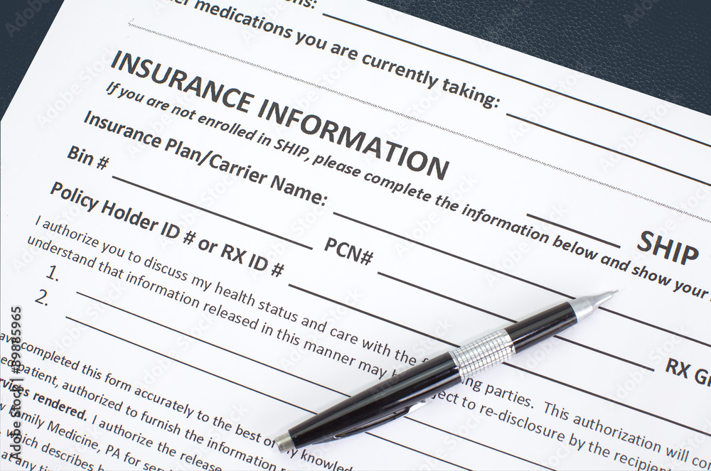 A Health insurance application and medical information form A Health insurance application and medical information form