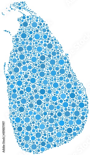 Decorative map of Sri Lanka - Asia - in a mosaic of blue bubbles