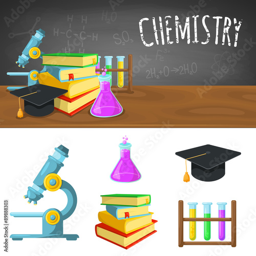 Chemistry backdrop and icons.