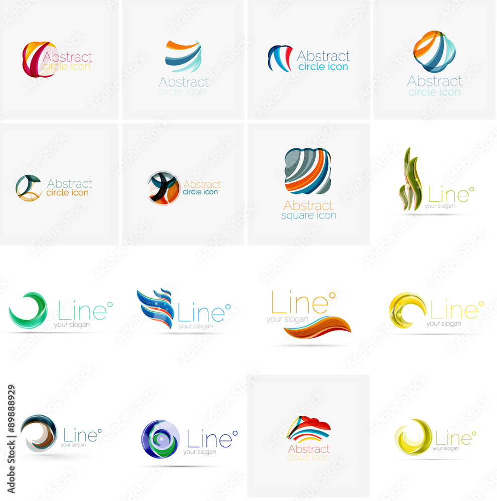 Set of abstract wavy elements. Circles, swirls and waves with Set of abstract wavy elements. Circles, swirls and waves with