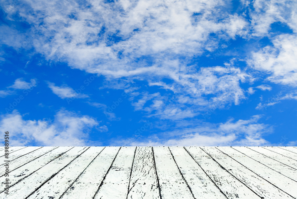 bule sky cloud with coconut plank under image background bule sky cloud with coconut plank under image background