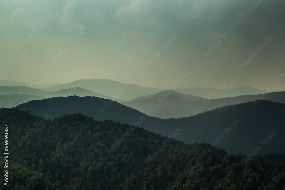 An incredible panorama from the Bieszczadys mountains. - obrazy, fototapety, plakaty 