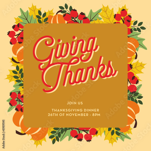 Thanksgiving  invitation card with banner. Vector design.
