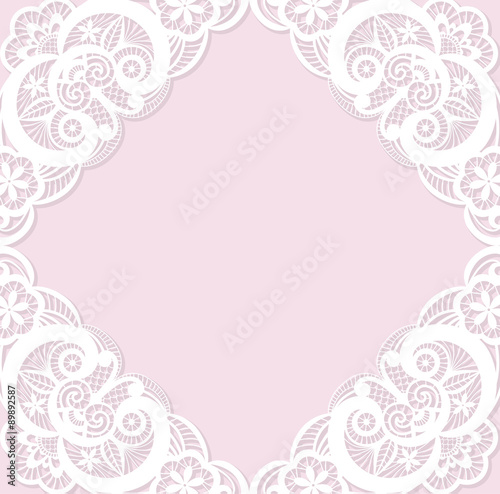 Classical wedding invitation template with white lace