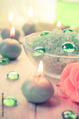 Spa concept salt bath scented candles