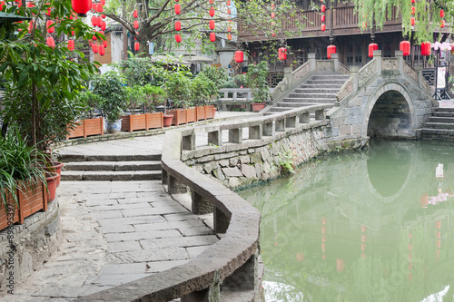 Chengdu - Jinli ancient street  traditional bridge and chinese lanterns, Sichuan, China