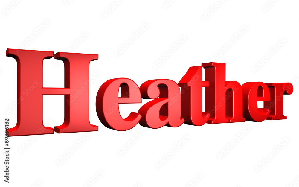 3D Heather text on white background