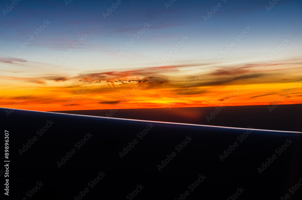 Sunset view from airplane
