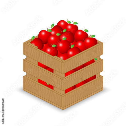 Red apple in wooden crate