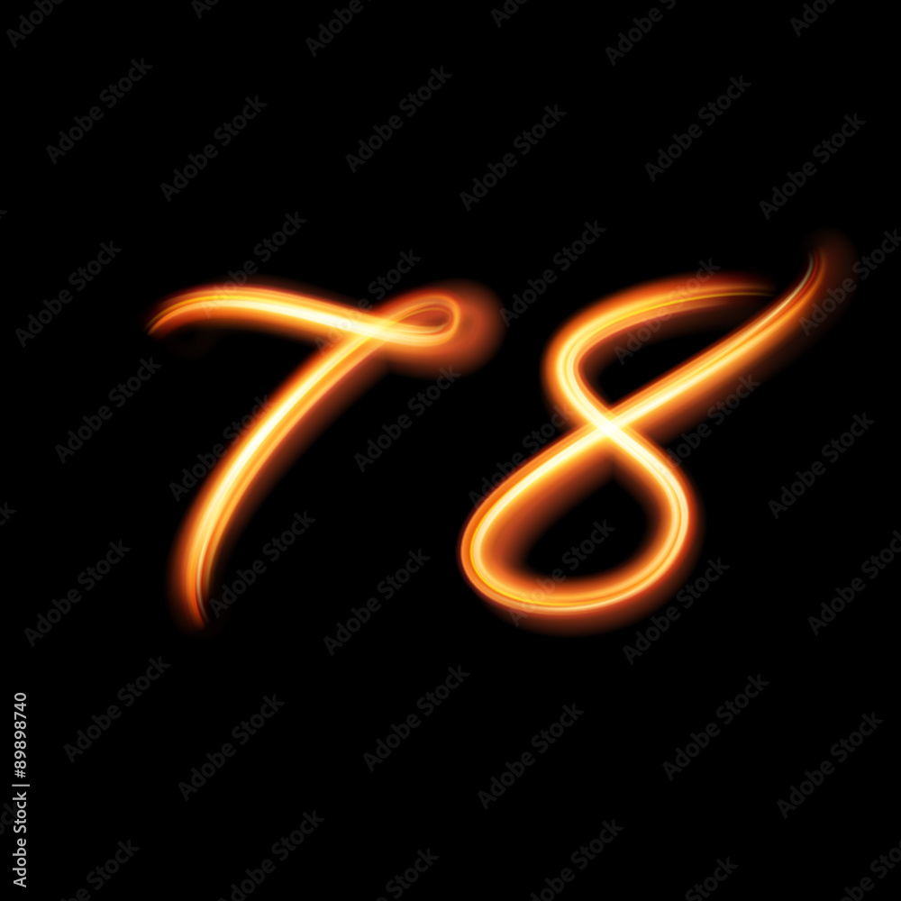 Glowing light number seven and eight. Hand lighting painting Glowing light number seven and eight. Hand lighting painting