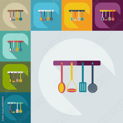 Flat modern design with shadow icons kitchen items