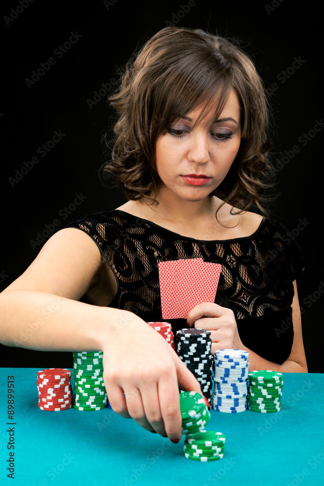 Young woman with gambling chips