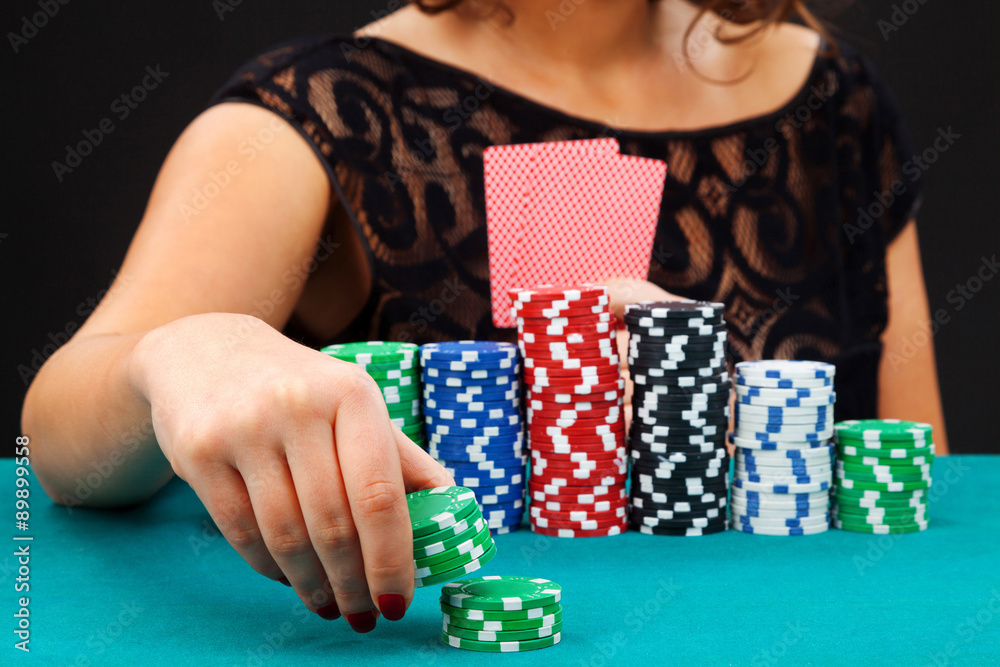 Young woman with gambling chips Young woman with gambling chips