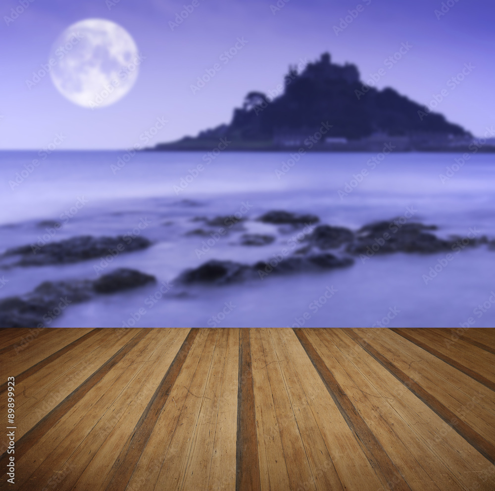 St Michael's Mount Bay Marazion pre-dawn long exposure with moon