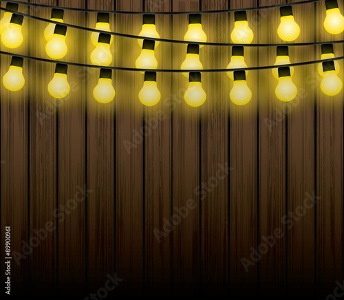 Christmas lights with background, light bulbs vector