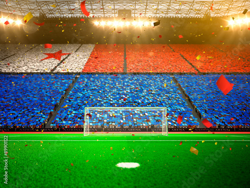Flag of fans! Evening stadium arena soccer field championship win! Confetti and tinsel   © Anna Stakhiv