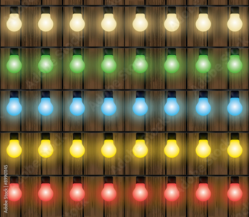 Christmas colorful lights, light bulbs vector set