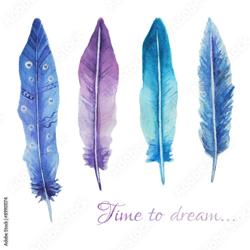 Watercolor print with feathers and romantic script