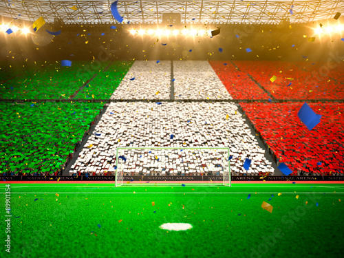 Flag Italy  of fans! Evening stadium arena soccer field championship win! Confetti and tinsel   © Anna Stakhiv