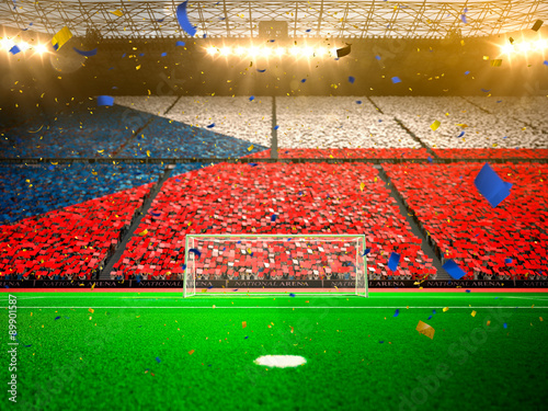 Flag czech republic of fans! Evening stadium arena soccer field championship win! Confetti and tinsel   © Anna Stakhiv